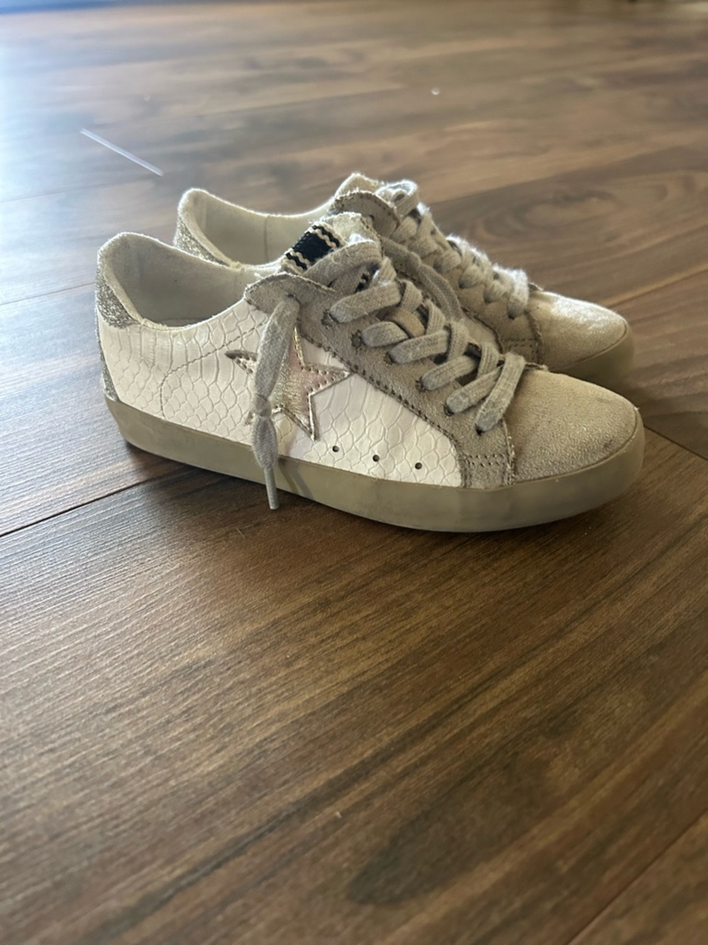 Kids ShuShop White and Taupe Sneakers